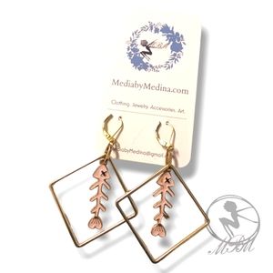 MBM Enamel Fishbone Charm Earrings. Handmade